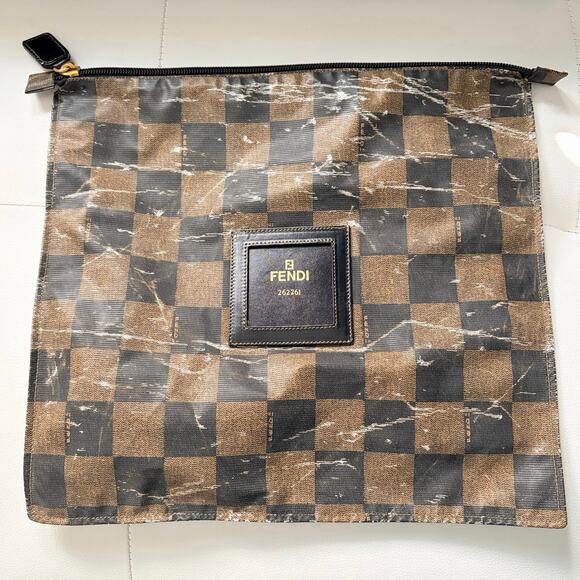 Vintage Fendi Checkerboard Zucca Coated Canvas Large Flat Pouch / Clutch - Picture 1 of 11